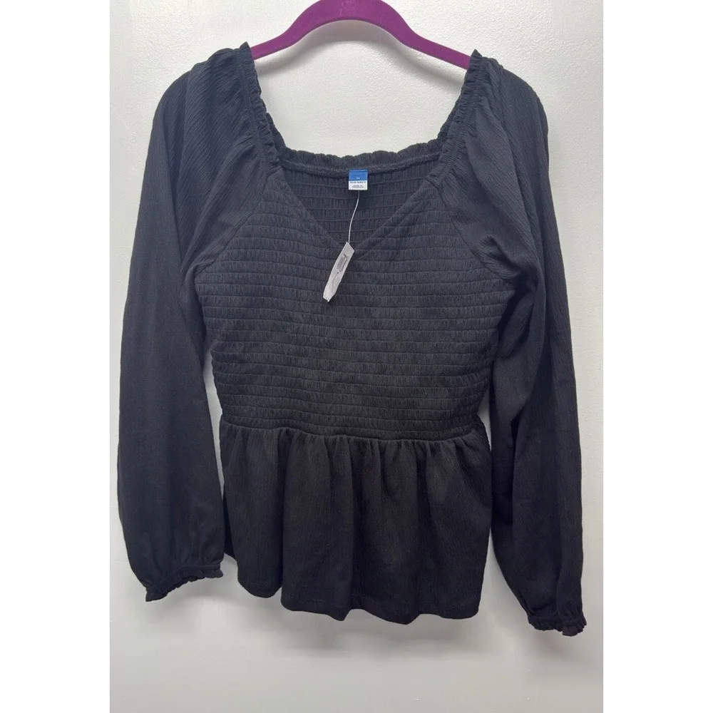 New‎ OLD NAVY Long-Sleeve Smocked Peplum Top V-neck Sz Medium #21 - Picture 2 of 7